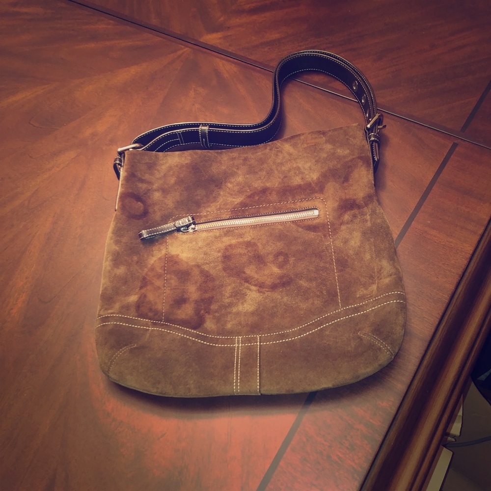 Coach brown suede medium bag with dust bag